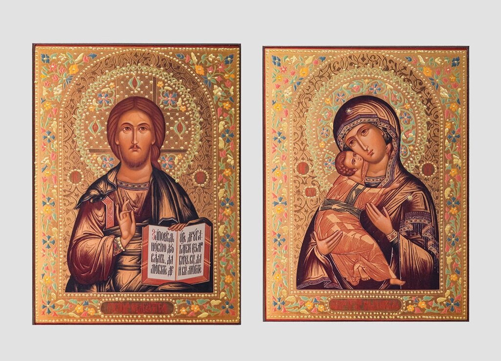 Пара вінчальна з Володимирською іконою Божої Матері декорована від компанії Церковна крамниця "Покрова" - церковне начиння - фото 1