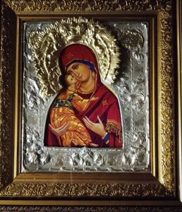 Ікона зі сріблом та золотом "Божа Матір Володимирська" 31.5х39,5см