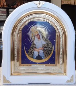 Остробрамська ікона Пресвятої Богородиці арочного (білий кіот)