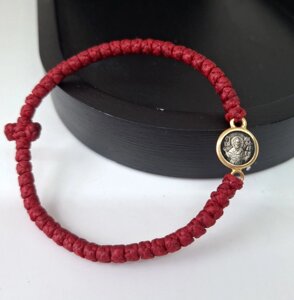 Комбоскіні, освячений браслет на руку із срібною іконою і позолотою з іконою Св. Миколая (Афон)