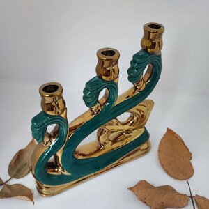 Декоративний керамічний тримач для свічок зелений