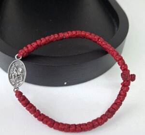 Комбоскіні, освячений червоний браслет на руку зі срібною іконою Святого Георгія Переможця (Афон)