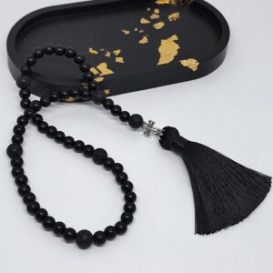 Чотки з лави вулканічної і оніксу матового чорного на 50 бусин