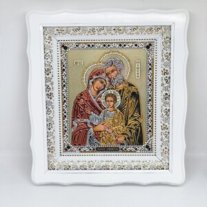 Ікона Святе Сімейство з декором стразами у білому кіоті
