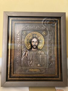 Ікона Христа Вседержителя з посрібленням і золоченням ризи 30х25,5см