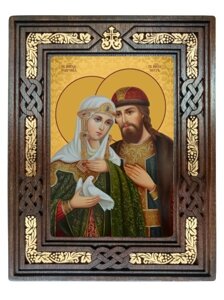 Ікона Петро та Февронія 22х28 см. Дошка з різьбою