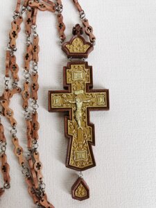 Православний хрест наперсний з дуба, патина # 531