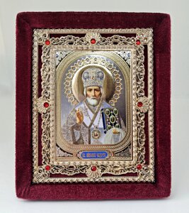 Настільна ікона Святителя Миколая на оксамитовій основі