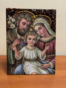Картина з бурштину Святе Сімейство ікона 20х30 см