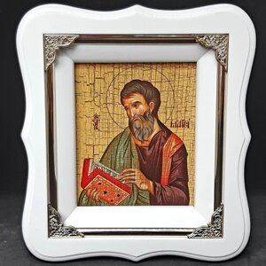 Ікона Святого Апостола Матвія в білому фігурному кіоті, розмір 19 х 17, лик 10 х 12