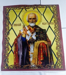 Святий Миколай Чудотворець. Вітраж (УФ-друк) Довжина 91.5 см, ширина 77 см.