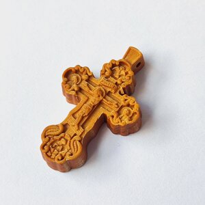 Християнський хрест Натільний з різьбленої груші # 122