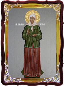 Ікона Свята Матрона в церковній лавці фон срібло