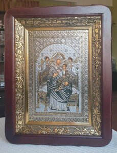 Ікона Божої Матері Всецариця під срібло, кіот 32x42см