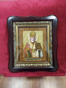 Ікона Миколая Чудотворця з бурштином 27x24см