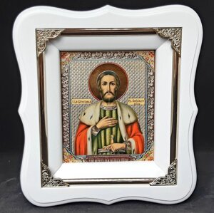 Ікона Св. Олександра Невського в білому фігурному кіоті, розмір кіота 19 х 17см