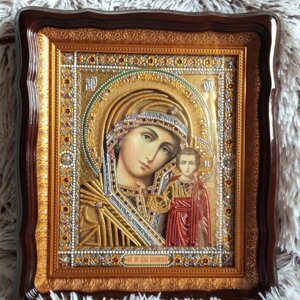 Казанська ікона Божої матері з розписом і стразами 27,7*31,7 см