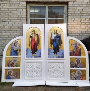 Царські Врата білі для іконостасу Із великими іконами