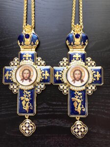 Нагородний хрест для священика під позолоту з камінням (синій)