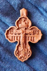 Християнський хрест Натільний з різьбленої груші # 123