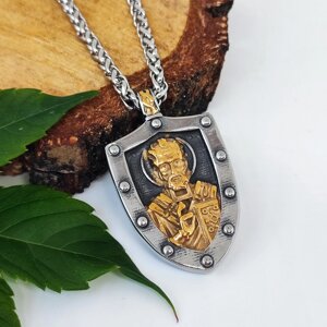 Підвіска під срібло із іконою Святого Миколая під золото