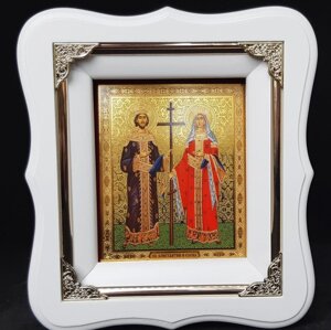 Ікона Св. Костянтина и Олені в білому фігурному кіоті, розмір кіота 19 х 17, лик під старовину