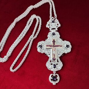 Наперсний хрест для батюшки під срібло з фіолетовим камінням