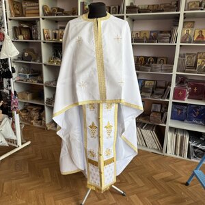 Одяг священнослужителів із габардину з вишивкою (комплект, білий із золотом)