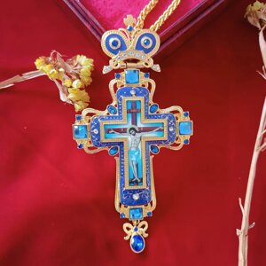 Хрест наперсний з синім камінням для священика