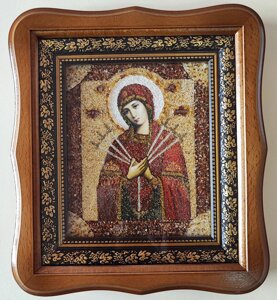 Ікона Семістрільна Пресвятої Богородиці з бурштину 27х24см