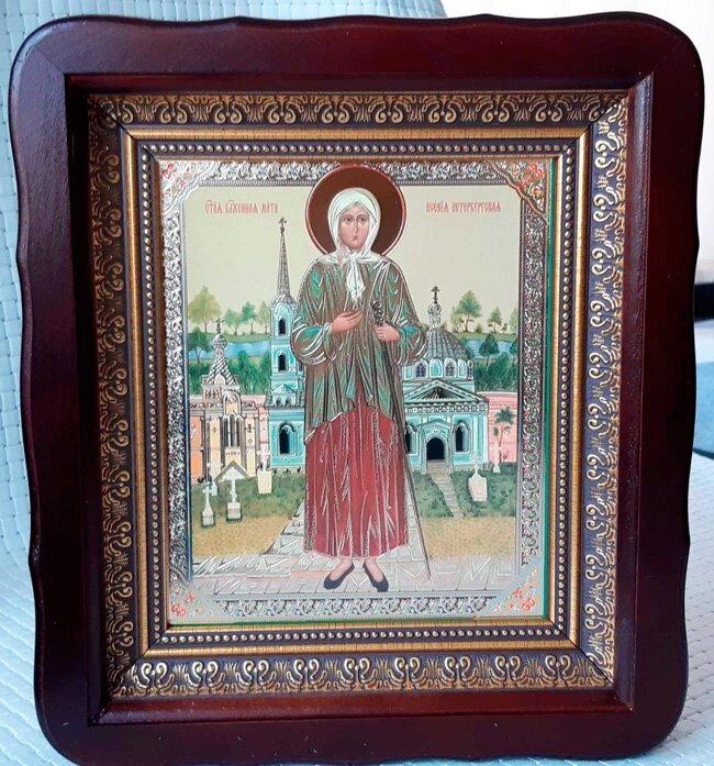 Ксенія Петербурзька ікона в темному кіоті з літографією - замовити