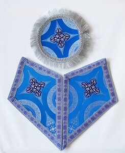 Серветки під хрест і чашу з парчі. Розмір ромба 41,5х25см (синій, срібло)