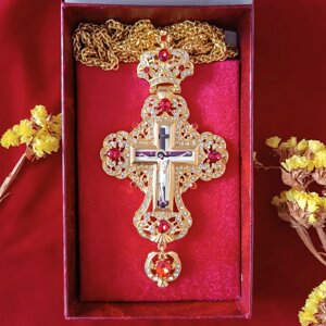 Наперсний хрест для священника під золото з камінням