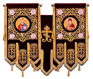 Хоругви православні Великі з оксамити, термодрук ікони 120 * 80см