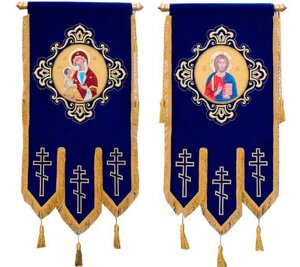 Хоругви православні малі з оксамити, термодрук ікони 85 * 50см
