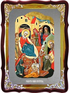 Православна ікона Різдво Іоанна Хрестителя фон срібло