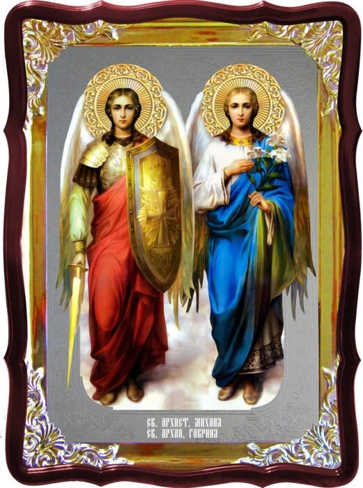 Православна ікона Михаїла та Гавриїла з фоном під срібло - розпродаж