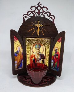 Ікона складень Святий Миколай Чудотворець у темному кіоті (ціна без лампадки)