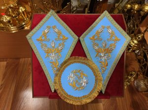 Церковні підставки під хрест габардінові з вишивкою (блакитні з золотом)