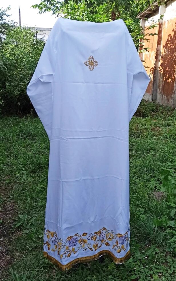 Підрізнік для священнослужителя білий з вишивкою (габардин) від компанії Церковна крамниця "Покрова" - церковне начиння - фото 1