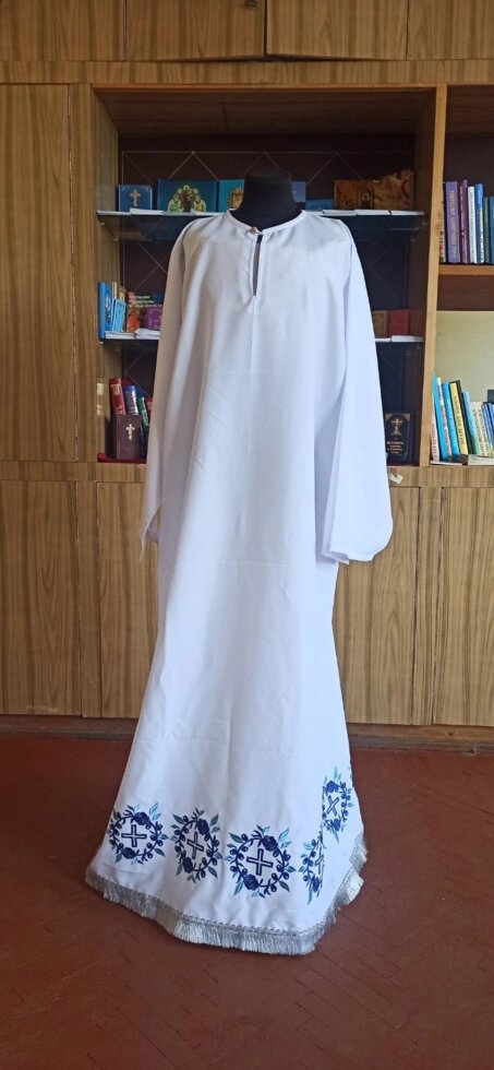 Підризник для священнослужителя з вишивкою (білий, габардин) від компанії Церковна крамниця "Покрова" - церковне начиння - фото 1