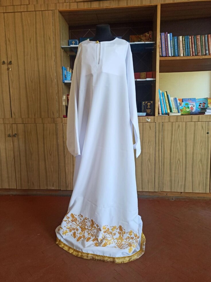 Підрізнік для священнослужителя з вишивкою (білий з золотом, габардин) від компанії Церковна крамниця "Покрова" - церковне начиння - фото 1