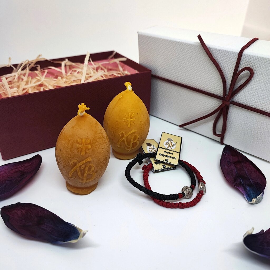 Подарунковий набір Великодні Свічки і Комбоскіні зі сріблом (Афон) від компанії Церковна крамниця "Покрова" - церковне начиння - фото 1