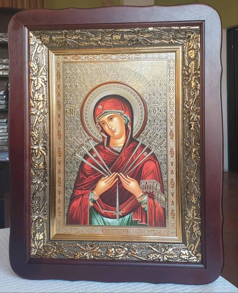 Семистрільна ікона Божої Матері, кіот 32x42см від компанії Церковна крамниця "Покрова" - церковне начиння - фото 1