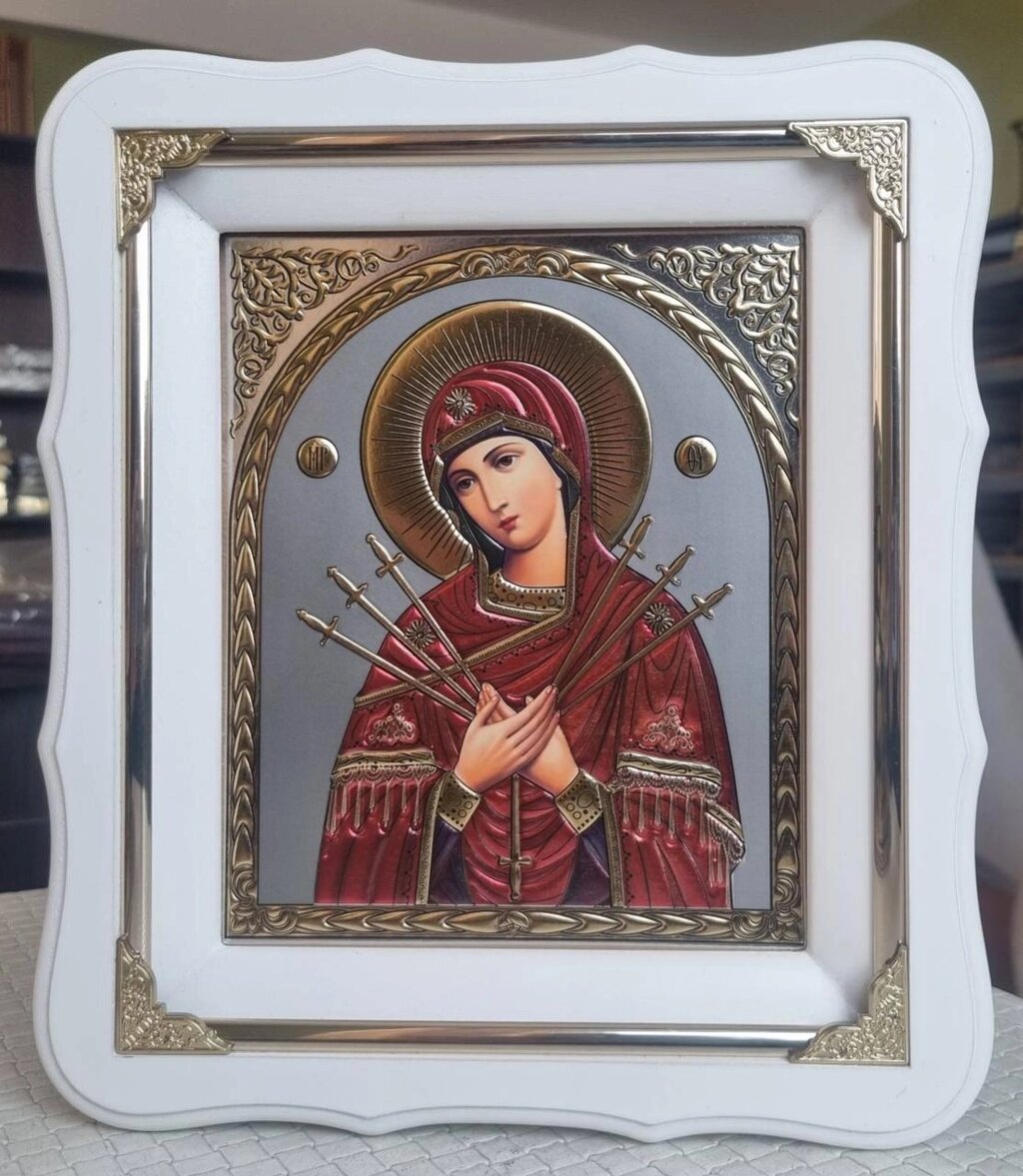 Семистрільна ікона Божої матері під срібло 24х21см від компанії Церковна крамниця "Покрова" - церковне начиння - фото 1