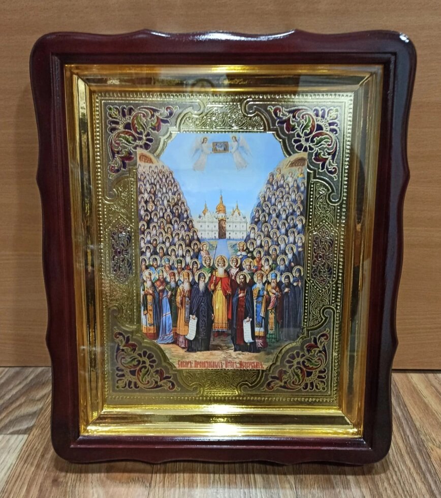 Собор отців Києво-Печерських, ікона з емаллю 40х35см від компанії Церковна крамниця "Покрова" - церковне начиння - фото 1