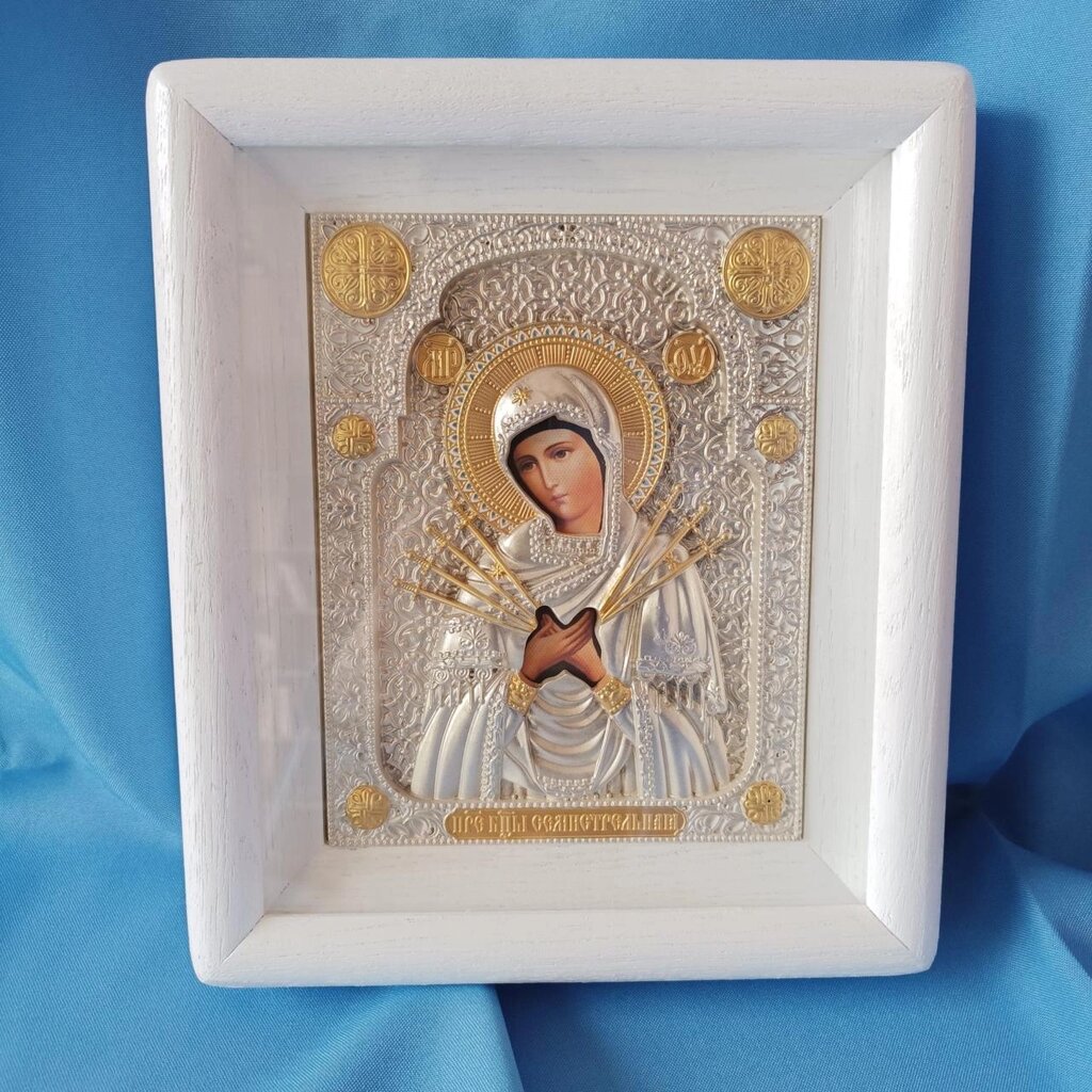 Срібна ікона "Божа Матір Семистрільна" 25х22см від компанії Церковна крамниця "Покрова" - церковне начиння - фото 1