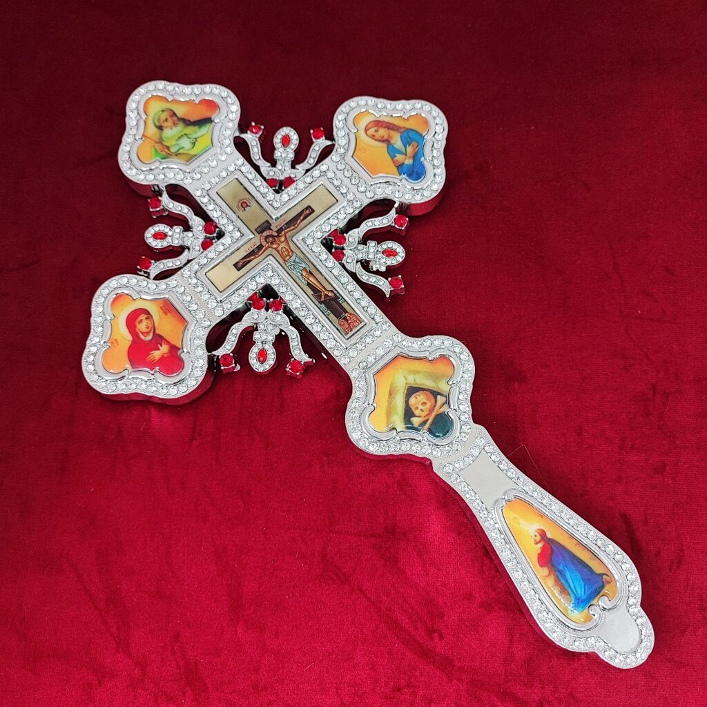 Требний хрест з камінням нікельований для священника 30*19 см від компанії Церковна крамниця "Покрова" - церковне начиння - фото 1