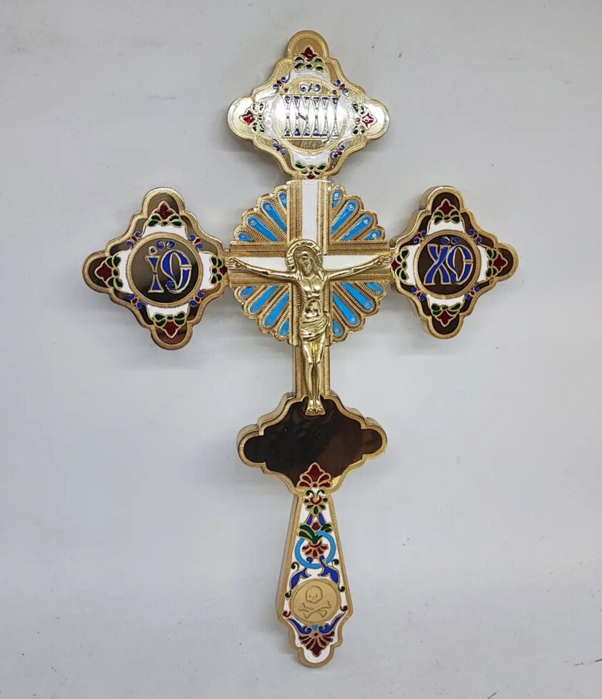 Требний середній хрест напрестольний з емаллю від компанії Церковна крамниця "Покрова" - церковне начиння - фото 1