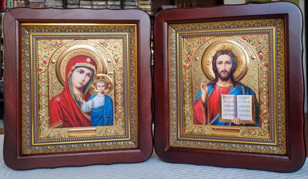 Весільні ікони Вінчальна пара 23х26см (темний лак) від компанії Церковна крамниця "Покрова" - церковне начиння - фото 1